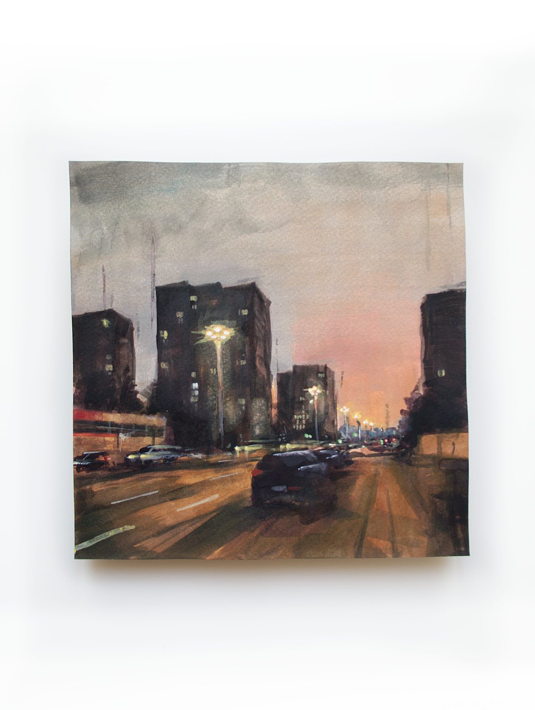 Breite Straße – Gouache on paper – painting by Eduard Warkentin