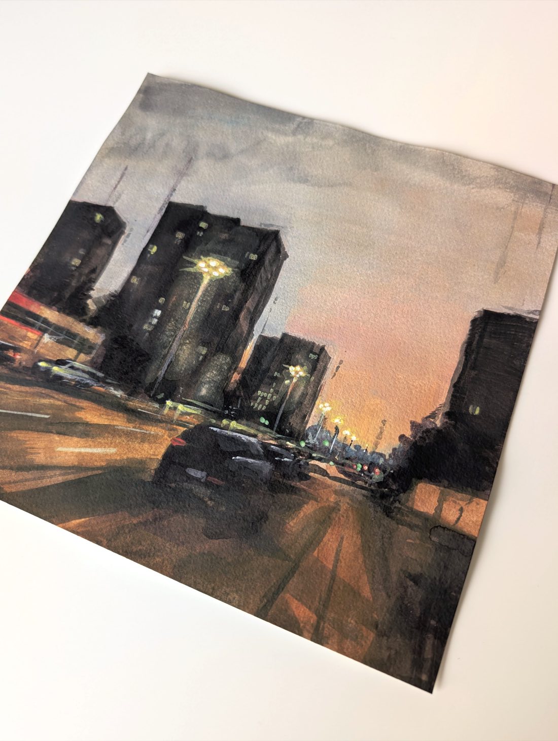 Breite Straße – Gouache on paper – painting by Eduard Warkentin