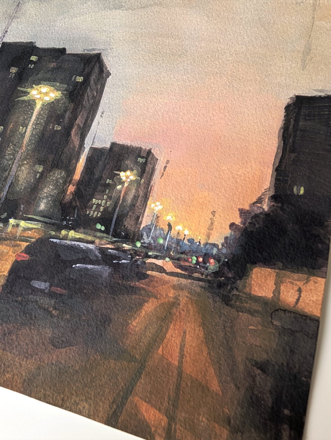 Breite Straße – Gouache on paper – painting by Eduard Warkentin