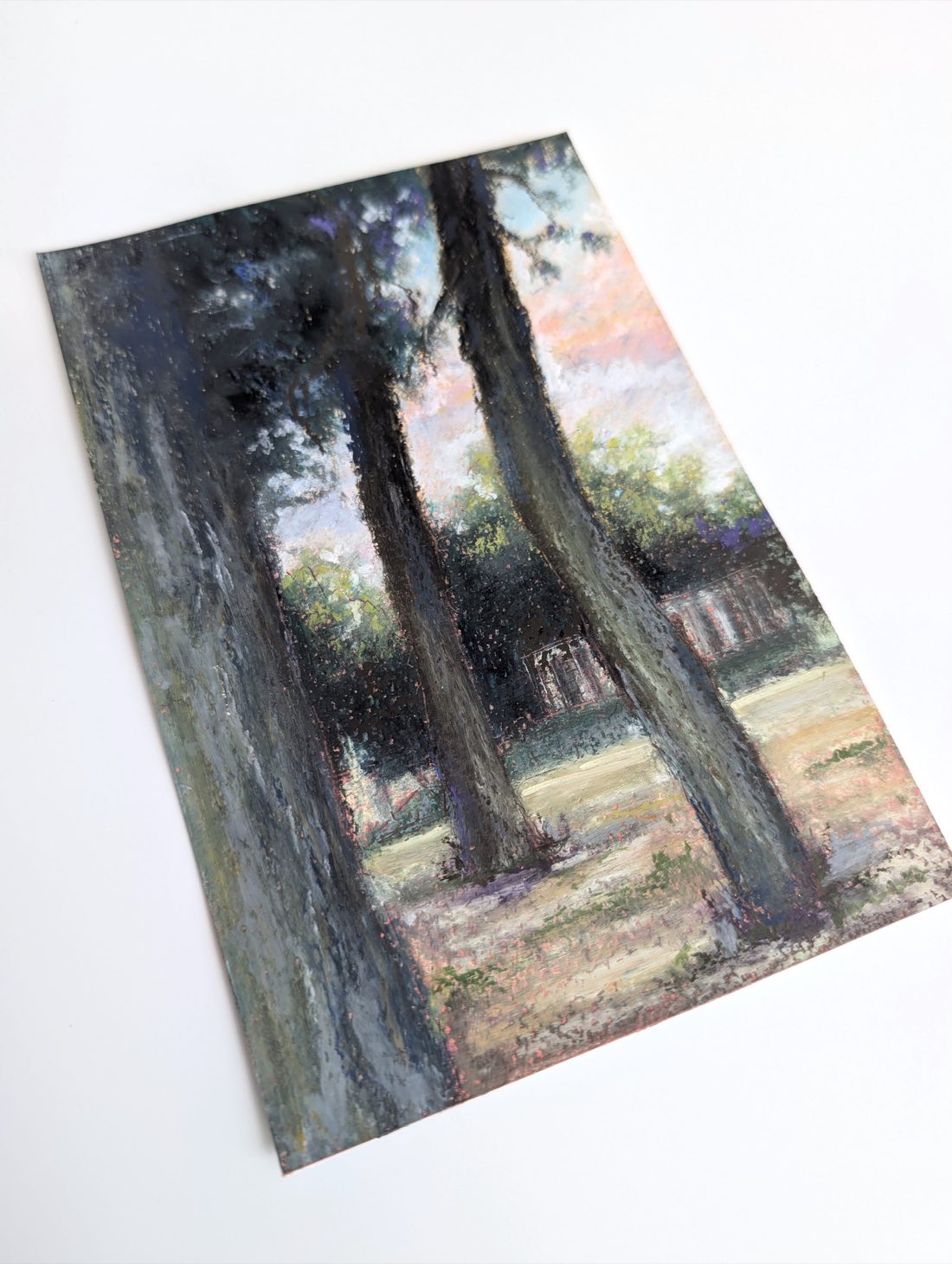 Three Trees – Oil pastel on paper – painting by Eduard Warkentin