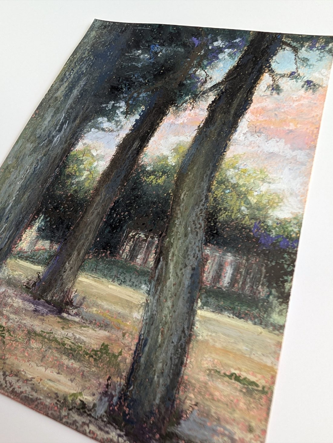 Three Trees – Oil pastel on paper – painting by Eduard Warkentin