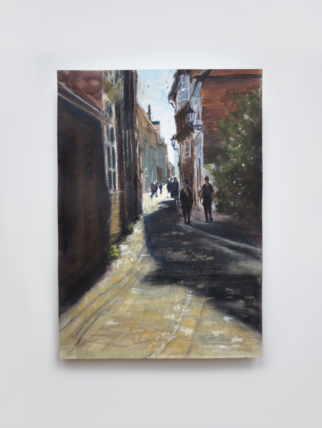 Alley in Lüneburg – Gouache & Oil Pastel on Paper – painting by Eduard Warkentin
