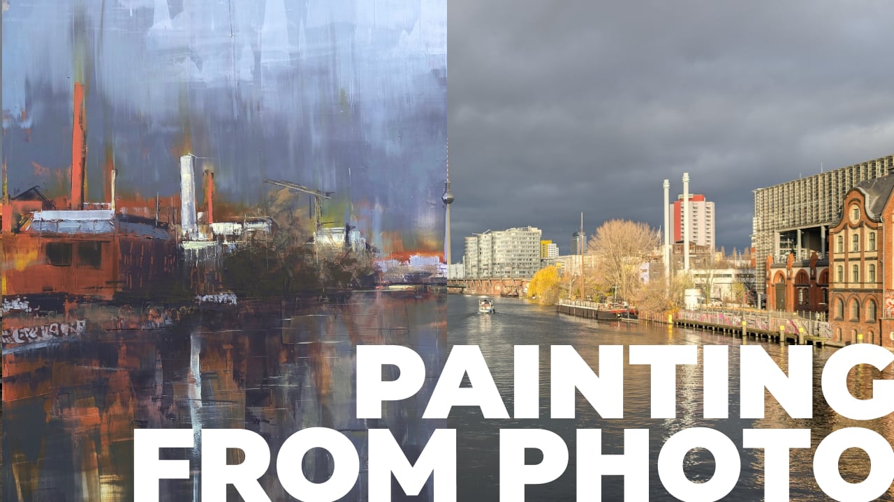 Video laden: Making-of video painting process cityscape oil on dibond