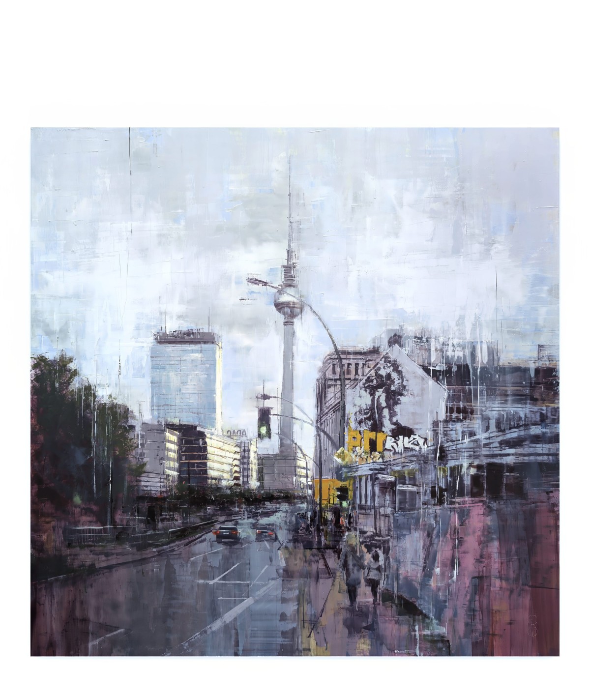 BERLIN_25_03: Blick Richtung Alex – Oil on Dibond – painting by Eduard Warkentin