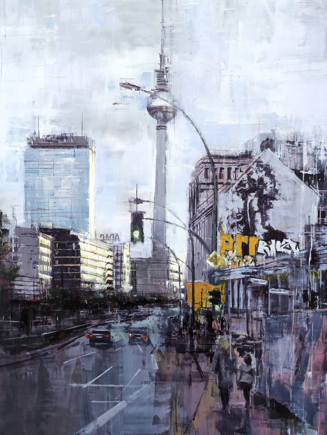 BERLIN_25_03: Blick Richtung Alex – Öl auf Alu-Dibond – Gemälde von Eduard Warkentin