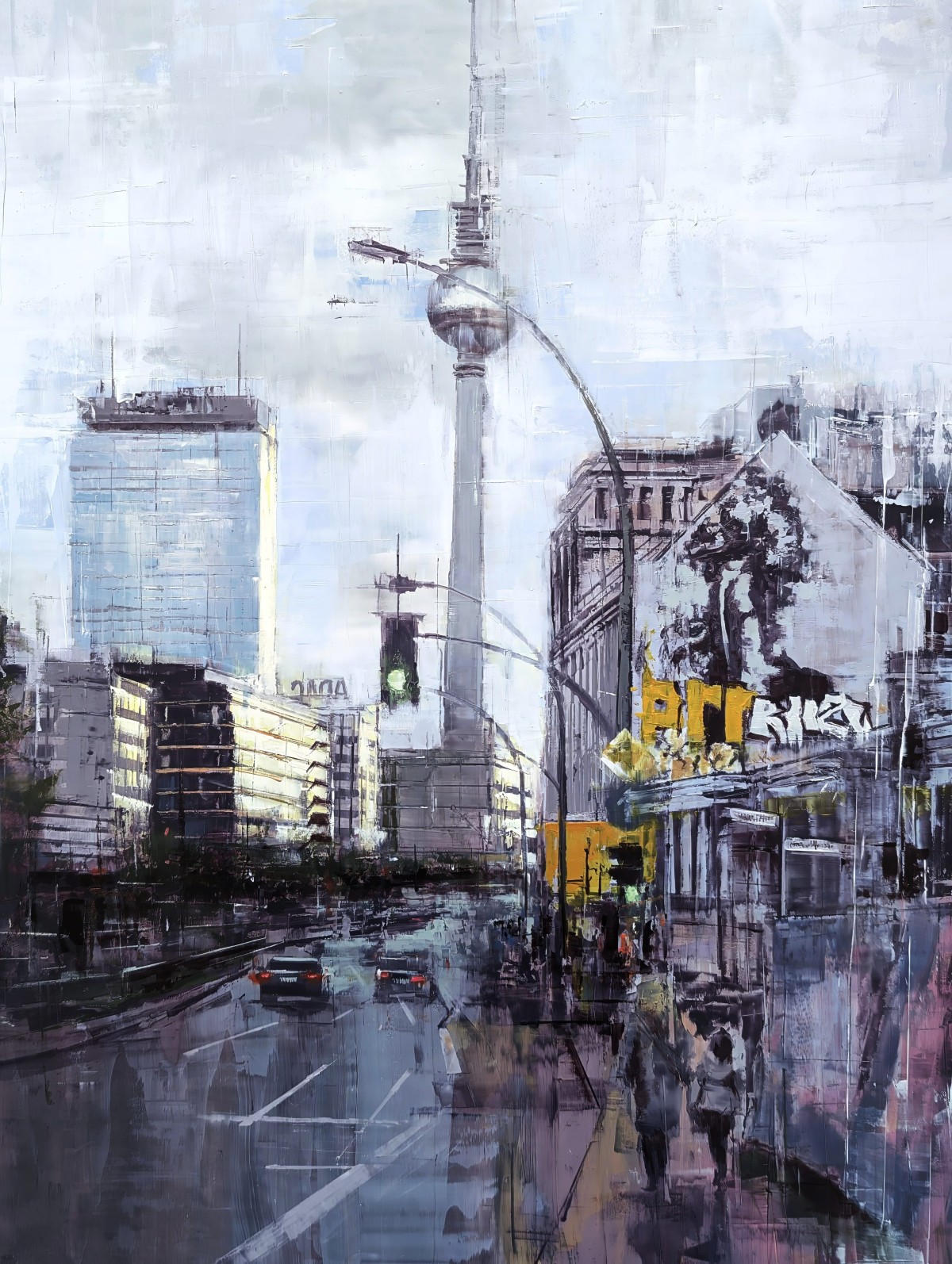 BERLIN_25_03: Blick Richtung Alex – Oil on Dibond – painting by Eduard Warkentin