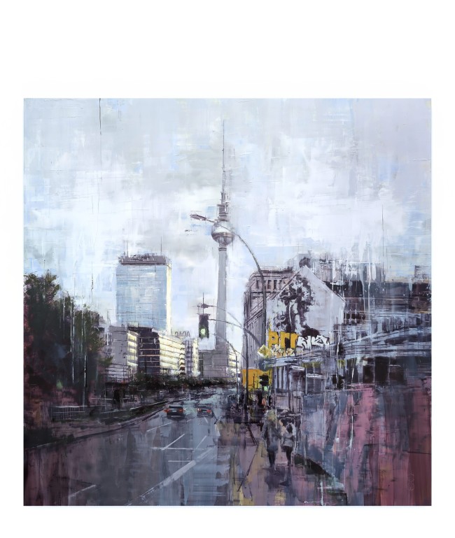 BERLIN_25_03: Blick Richtung Alex – Öl auf Alu-Dibond – Gemälde von Eduard Warkentin