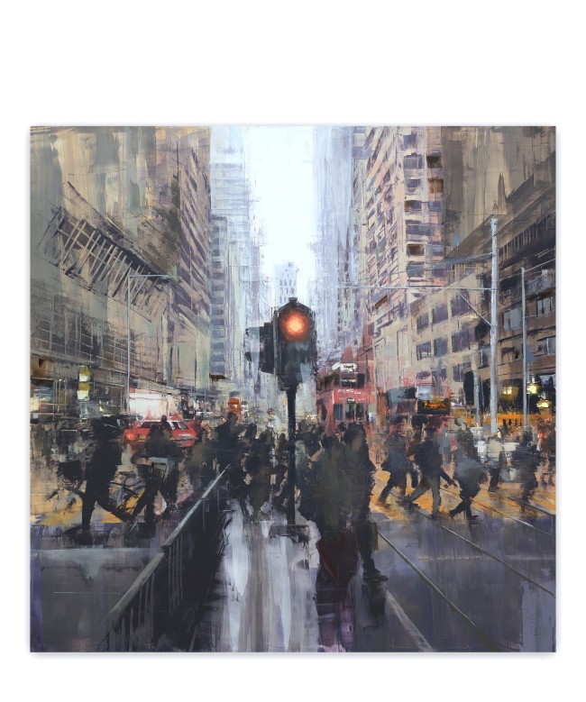 HONG_KONG_25_01: The Crosswalk – Öl auf Alu-Dibond – Gemälde von Eduard Warkentin