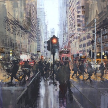 HONG_KONG_25_01: The Crosswalk – Öl auf Alu-Dibond – Gemälde von Eduard Warkentin