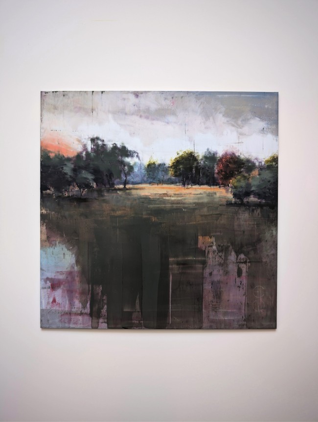 Parklandschaft 02 von Eduard Warkentin – Öl auf Alu-Dibond, 30 x 30 cm, frontal an heller Wand