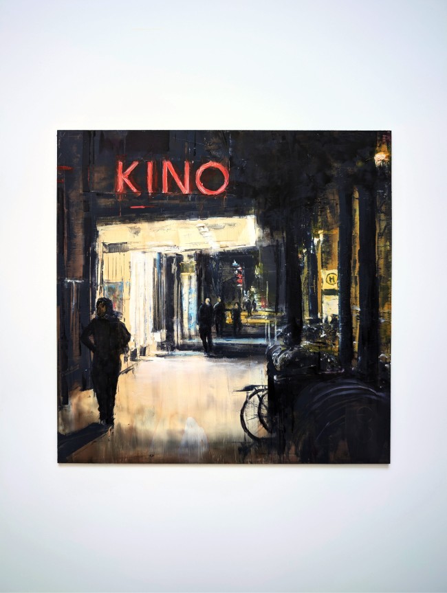POTSDAM_26_04: Das Kino in Babelsberg – Ölgemälde auf Alu-Dibond, 30 x 30 cm, frontal an heller Wand