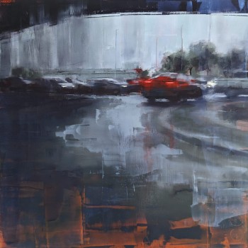 Rain in KL 02 – Öl auf Holz – Gemälde von Eduard Warkentin