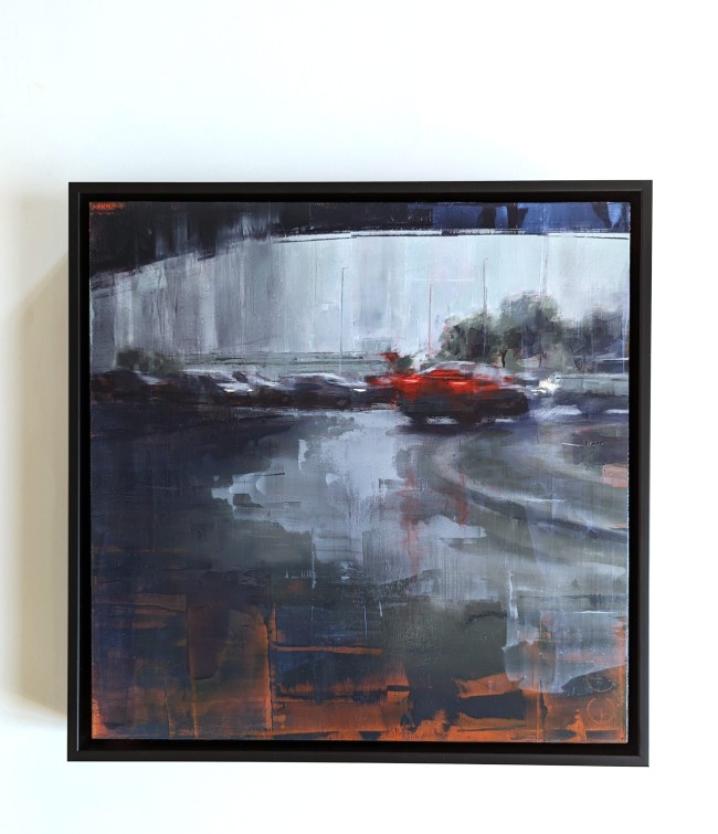 Rain in KL 02 – Öl auf Holz – Gemälde von Eduard Warkentin