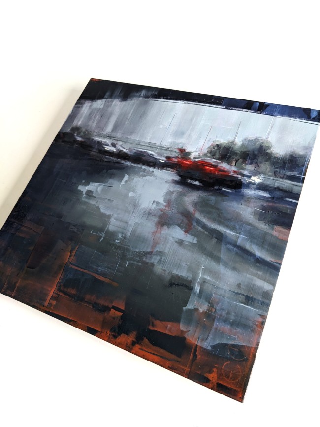 Rain in KL 02 – Öl auf Holz – Gemälde von Eduard Warkentin