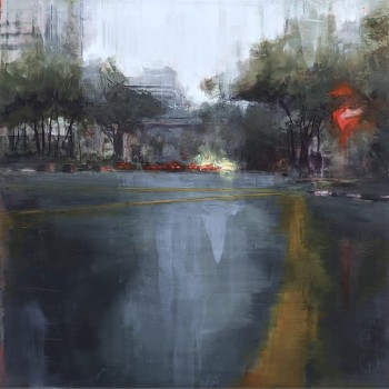 Rain in KL 04 – Öl auf Holz – Gemälde von Eduard Warkentin
