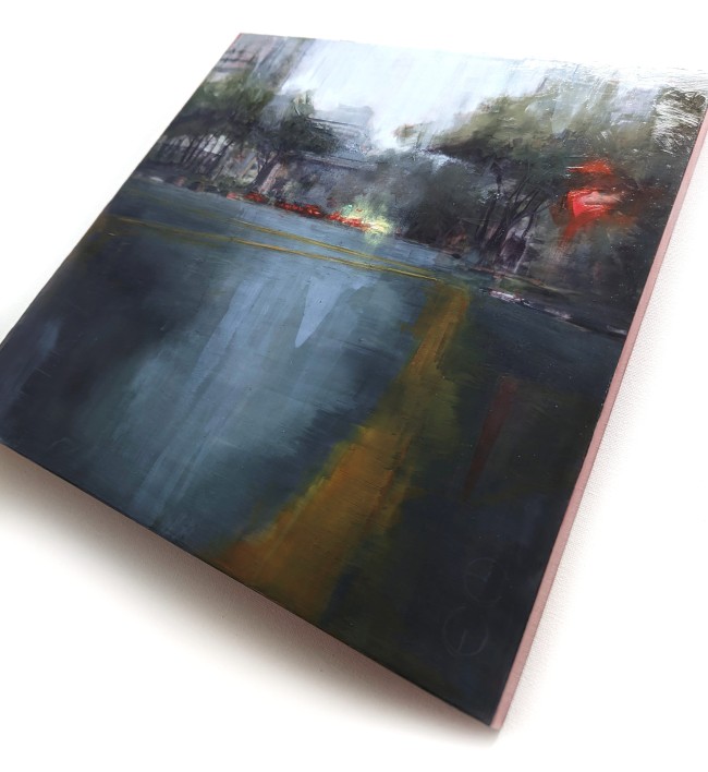 Rain in KL 04 – Öl auf Holz – Gemälde von Eduard Warkentin
